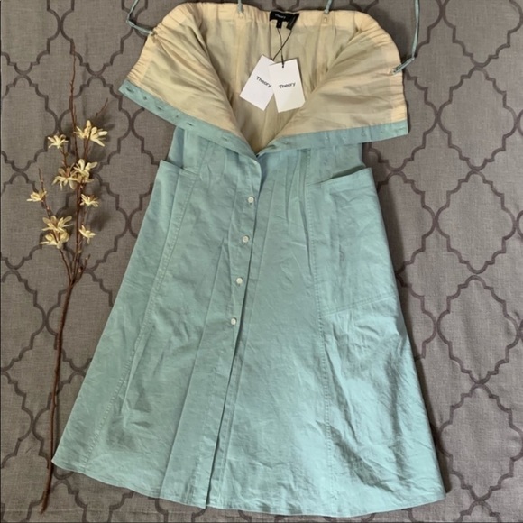 NWT-Theory Chic, Classic Beauty Wardrobe Staple! Sky Blue Button Front Day Dress - Picture 6 of 16